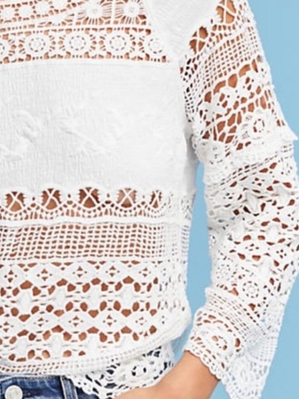 NWT: Anthropologie Deletta Boho Crochet Open-Knit Lace Long Sleeve Top (LP) - Picture 3 of 4